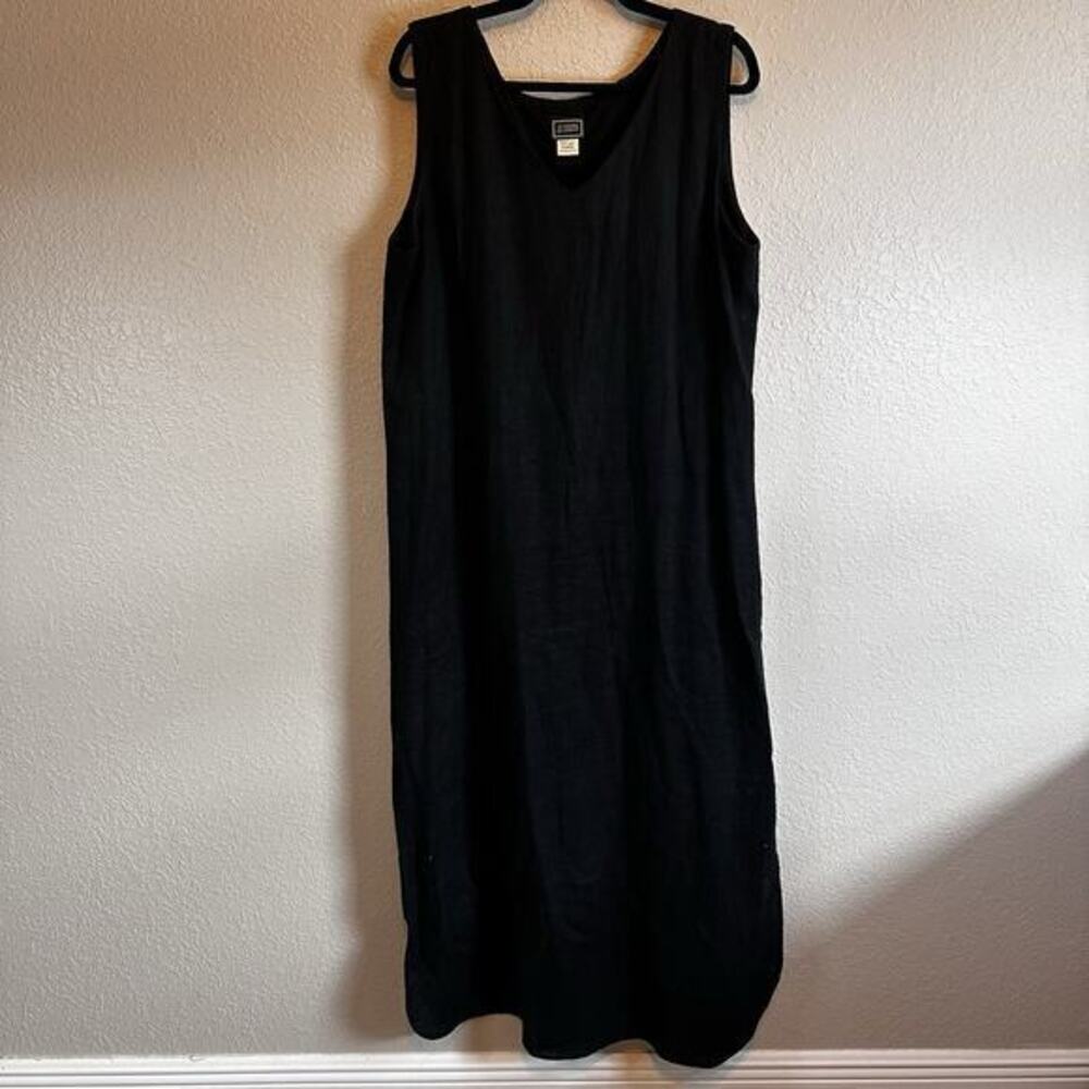 20 South Dress Maxi 100% Linen XL Full Length Black Lagenlook Travel Boho‎ Beach
